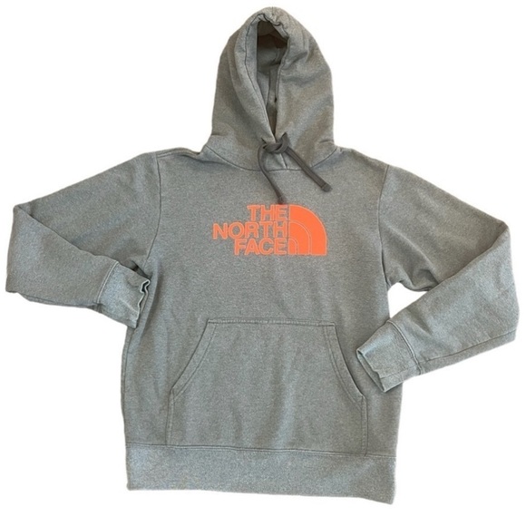 The North Face Half Dome Hoodie Sweatshirt Long Sleeve Logo Gray Orange Sz S TNF - Picture 1 of 6